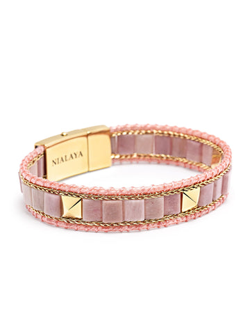 Nialaya Women's Beaded Bracelet Rhodonite Stud Bracelet Rhodonite Stud Bracelet
